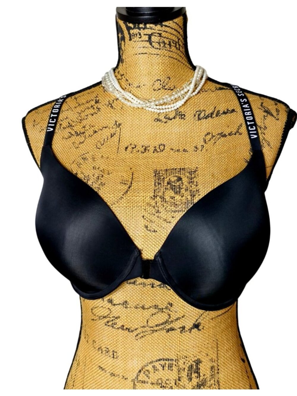 Victorias Secret 34DDD Push-Up T-Back Black Demi Bra Logo Straps Very Sexy
